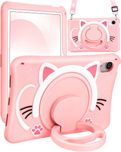 Wazzasoft for iPad mini 7 A17 Pro 2024, for iPad mini 6 Case 8.3 Inch Girls Cute Cat Kawaii Cover Girly Women Kitten with Rotating Stand & Strap Soft