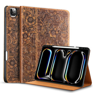 Gexmil Genuine Leather Case for iPad Pro 11 Inch (M5/M4) 2025/2024 with Pencil Holder,Protective Shockproof Leather Smart Folio Cover Adjustable Stan