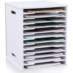 Juexica 12 Tier 8.5" x 11" Scrapbook Paper Organizer, White Cardstock File Organizer with Adjustable Shelves, Stackable Paper Trays, Desktop Storage