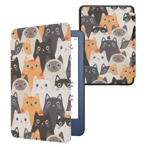 kwmobile Case Compatible with Amazon Kindle (2022/2024) Case - eReader Cover - Cats Orange/Black/White