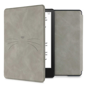 kwmobile Case Compatible with Amazon Kindle Paperwhite 11 Generation 2021 Case - Cover for Kindle Paperwhite Case w/Magnet - Meow Meow Grey