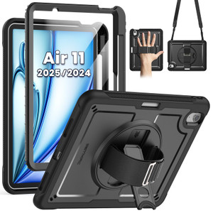 SEYMAC for iPad Air 11 Inch Case M3 2025/M2 2024 (Air 6th Generation), Full-Body Shockproof Protective Case with Screen Protector, 360° Rotating Stan