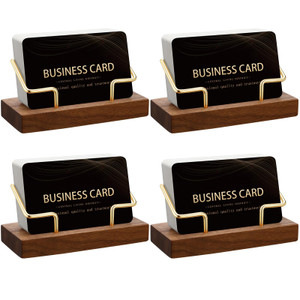 Amyhill 4 Pcs Wood Business Card Holder Display for Desk Metal Wooden Name Card Organizer Business Display Holders for Women Men Office Home Decorati
