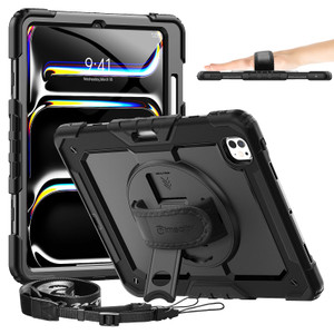 timecity for iPad Pro 13 Inch M5 2025 / M4 2024, 360° Rotating Stand, Pencil Holder & Wireless Charging, Shockproof with Screen Protector & Shoulder