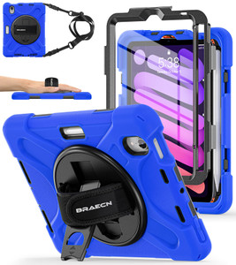 BRAECNstock Case for Apple iPad mini 7 (A17 Pro) 2024/ Mini 6 8.3" with Screen Protector, Pencil Holder, [360 Rotating Hand Strap] &Stand, Shockproof