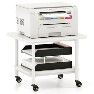 Nightcore Under Desk Printer Cart, Double-Tier Printer Shelf Stand with Lockable Wheels & Metal Frame, Mobile Scanner Fax Machine Organizer for Home,