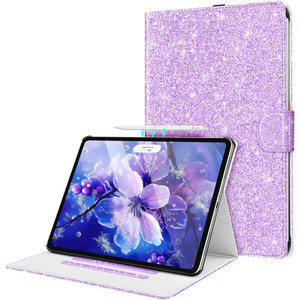 Fingic for iPad Pro 13 inch Case 2025/2024 M5/M4 with Pencil Holder Sparkly Shiny Support Pencil Pro and Pencil(USB-C)PU Leather Slim Folio 3 Stands