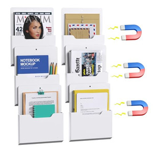 VEESUN 6 Pack Magnetic File Folder Holder, Wall Hanging Magnetic Pocket Mail Organizer for Refrigerator,Classroom Locker Whiteboard, Office Walls,Whi