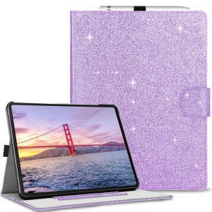 Fingic for iPad Air 13 inch 2024 Case,iPad Pro 12.9 Case 2022/2021/2020/2018(6/5/4/3rd Gen) Pencil Holder Sparkle PU Leather Folio Stand Protective C