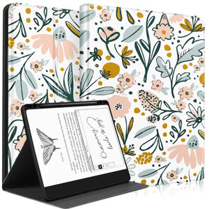 Wazzasoft for Amazon Kindle Scribe Case Folio Cover 10.2 Inch for Women Girls Cute Fashion Design Girly Kawaii White Floral Pretty Teens Unique Aesth