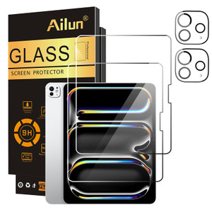 Ailun Screen Protector for iPad Pro 11 inch 2025/2024 [6th/5th Generation, M5/M4] 2 Pack + 2 Pack Camera Lens Protector,Tempered Glass 0.33mm,Face ID