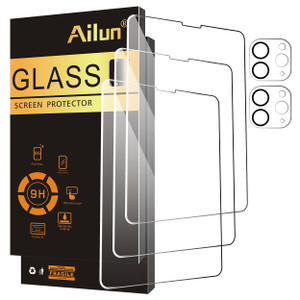 Ailun Screen Protector for iPad Pro 11 inch 2022/2021/2020 (4th/3rd/2nd Generation) 3 Pack + 2 Pack Camera Lens Protector,Tempered Glass,Face ID & Ap