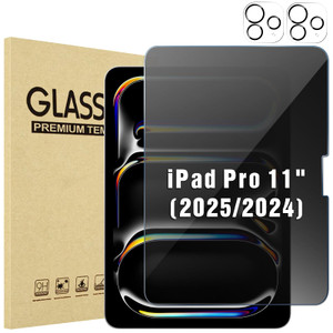 ProCase 1 Pack Privacy Screen Protector + 2 Pack Camera Lens Protector for iPad Pro 11 Inch 2025 M5 / 2024 M4, Anti-Spy Tempered Glass Film for iPad
