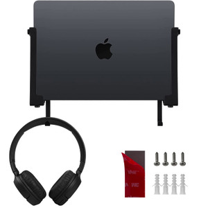 IFCASE Aluminum Wall Laptop Mount Holder for MacBook Air, Pro, Surface, iPad, Tablets, Cell Phones with Headphone Hook, Anti-Scratch Pads, Adhesive &