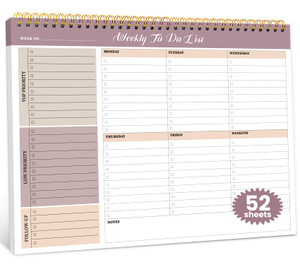 Weekly To Do List Notepad with 52 Undated Sheets?8.5"×11"?- Undated Weekly Planner Notepad for Office Desk Accessories and Supplies - Midnight Lilac