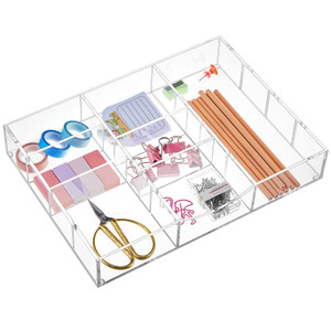 Briwooody Acrylic Drawer Organizer Clear Desk Drawer Organizer Trays with Adjustable Compartments Desk Accessories for Office Stationery Makeup Silve