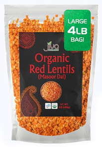 Jiva Organic Split Red Lentils 4 Pound LARGE Bag - Masoor Dal - Non-GMO, Vegan, Certified, Non-Irradiated