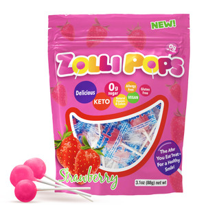 Zollipops Clean Teeth Pops Sugar Free Candy with Xylitol, Dye-Free Lollipops - Keto & Diabetic-Friendly, Dentist-Approved Treats for Kids (Strawberry