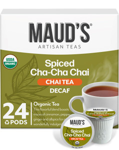 Maud's Organic Decaf Chai Tea Pods, 24 ct, Recyclable Single Serve Tea Pods  100% Gourmet Blended Tea Leaves, Compatible with Keurig K Cups Maker