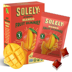 SOLELY - Organic Mango Whole Fruit Gummies (Pack of 1 Box, 5 Bags per Box) - Real Fresh Fruit - Healthy Snacks for Adults & Kids - Non GMO, Vegan Sna