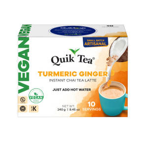 QuikTea Instant Vegan Turmeric Ginger Chai Tea Latte  10 Count, earthy turmeric glow with zesty ginger warmth, low Caffeine, No artificial colors, f
