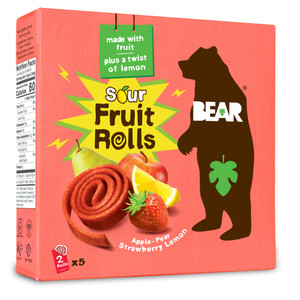 BEAR Sour Fruit Snack Rolls, Strawberry Lemon  0.7 Ounce (5 Count)  Gluten Free, Vegan, and Non-GMO  Healthy School And Lunch Snacks For Kids And