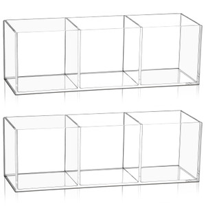 Epakh 2 Pieces Acrylic Cube Organizer 3 Compartments Clear Acrylic Pencil Holder Makeup Brush Drawer Organizer for Desk, Office, Vanity