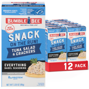 Bumble Bee Snack On The Run Everything Bagel Seasoning Tuna Salad with Crackers Kit (Pack of 12) - Ready to Eat Protein Snack Pack - 8g Protein per B