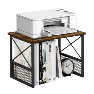 VYUOL Printer Stand for Desk, Desktop Printer Stand Shelf Organzier for Home Office, for Above and Under Desk, Fax Machine Copier Scanner, Rustic Bro