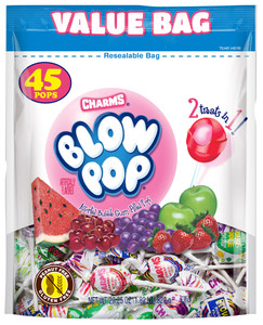 Charms Blow Pop Lollipops - Individually Wrapped Dual Candy and Gum Suckers - Peanut Free, Gluten Free - Bulk Treat for Kids and Adults - Assorted Fl