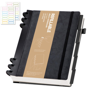 Yoment Leather Notebooks for Work Refillable 224 Page Lined Journal for Men, 100 GSM Thick 5 Subject Notebook with Removable Dividers Tabs Hardcover