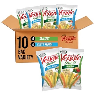 Sensible Portions Veggie Straws Multi-Pack, Sea Salt and Zesty Ranch Flavor, Gluten-Free Chips, Individual Snacks, 0.75 Ounce Bag, 10-Pack
