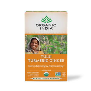 ORGANIC INDIA Tulsi Turmeric Ginger Tea Bags- Herbal Tea, Ginger Turmeric Tea, Immune Support, Aids Digestion, Caffeine-Free- 18 Infusion Bags, 1 Pac