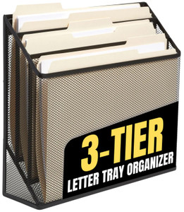 1InTheOffice 3 Tiers File Folder Organizer, Desk Sorter, Black Mesh Organizer