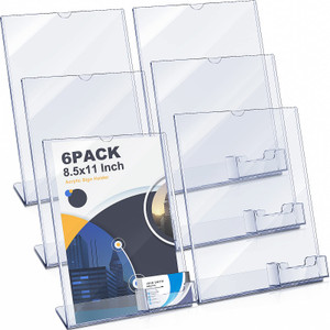 Geyee 8.5 x 11 Acrylic Sign Holder with Business Card Holder Clear Brochure Display Stand with Attached Business Card Pocket Advertisement Printed Ma