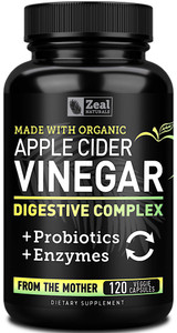 Organic Apple Cider Vinegar Capsules + Digestive Enzymes & Probiotics (1500mg | 120 Capsules) Raw Apple Cider Vinegar Pills & Fiber Supplement for Gu