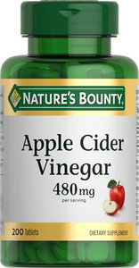 Nature's Bounty Apple Cider Vinegar 480mg Pills, Vegetarian Supplement Plant Based, 200 Tablets