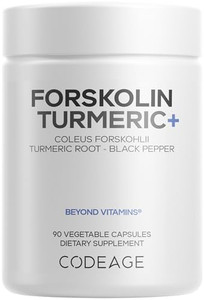 Codeage Forskolin, Pure Forskolin Coleus + Organic Turmeric Root Powder, 95% Curcuminoids + Bioperine Black Pepper - 20% Standardized Coleus Forskohl