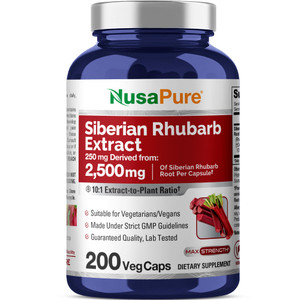 NusaPure Siberian Rhubarb 10:1 Extract, 250 mg Equivalent to 2,500mg - 200 Veggie Capsules (Vegetarian, Non-GMO, Vegan)