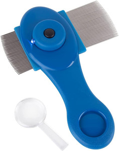 EZY DOSE Kids Lice and Eggs Comb, Hair Care for Baby, Toddler, Adult, Includes Light, Magnifying Glass, Stainless Steel Pin Teeth, Blue, 3.3 Oz, BPA