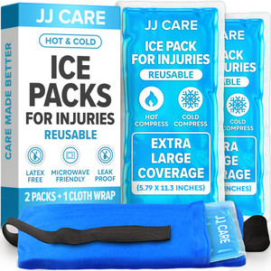 JJ CARE Ice Packs for Injuries Reusable (Pack of 2, XL) - Gel Ice Packs Reusable - Soft Ice Pack for Injuries with Wrap - Flexible Therapy, for Knee,