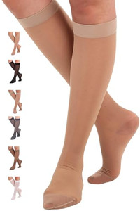 ABSOLUTE SUPPORT Sheer Compression Socks for Women 15-20 mmHg - Support Hose Knee High Stockings, Natural, Large