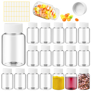 Lamoutor 18Pcs Clear Pill Bottle Plastic Medicine Bottle Empty Reagent Chemical Containers with Caps for Liquid Solid Powder Medicine 80ML