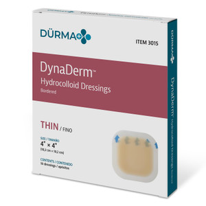 Dynarex DynaDerm Hydrocolloid Dressings, Sterile Moist Bandages Used for All Kinds of Wounds, 4" x 4", Thin & Latex-Free, Peel-Down Patches - 1 Box o