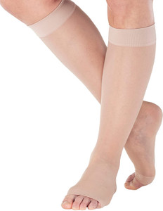 Made in USA - Compression Stockings for Women 15-20mmHg - Womens Sheer Compression Knee High for Edema, Varicose Veins, Post Surgery Recovery - Nude,