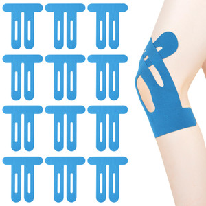 12pcs Precut Tape for Knees, Breathable Elastic Athletic Muscle Tape Strips Flexible, Waterproof Sport Knee Support Patch Stickers for Knee Pain & St