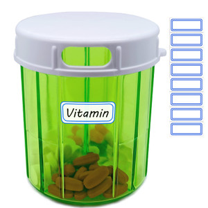 Vitamin Organizer Large Pill Dispenser 4 Compartment Portable Pill Organizer for Fish Oils, Vitamin, Supplements, Medication (Pill Container + Self A