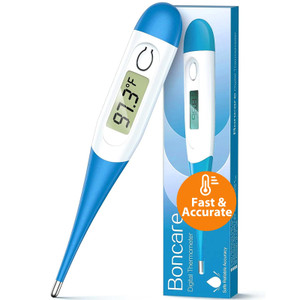 Boncare 10 Seconds Oral Thermometer for Adults and Kids - Accurate & Safe Rectal Thermometer for Baby with Fever Alarm, Digital Thermometer (Light Bl