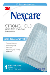 Nexcare Strong Hold Pain-Free Removal Adhesive Pads, 3 x 4 in, 4 Count