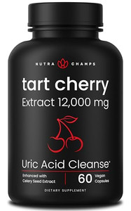 NutraChamps Organic Tart Cherry Extract Capsules 12,000mg - Made from Montmorency Tart Cherry Concentrate, Celery Seed & Bilberry - Uric Acid Cleanse